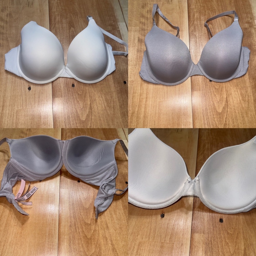 Victoria's Secret 36D T-Shirt Bra‎ Bundle White Grey Logo Strap Underwire 2 Pack